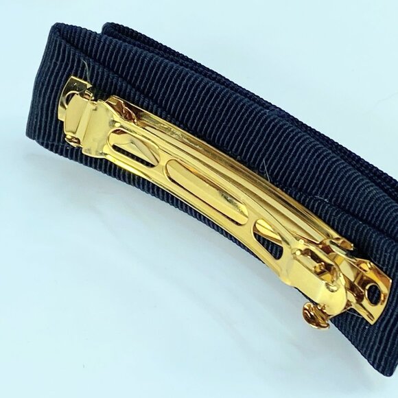 Salvatore Ferragamo Valletta Black Gold-tone Pearl White Gancini hair clip GS579 main image 4
